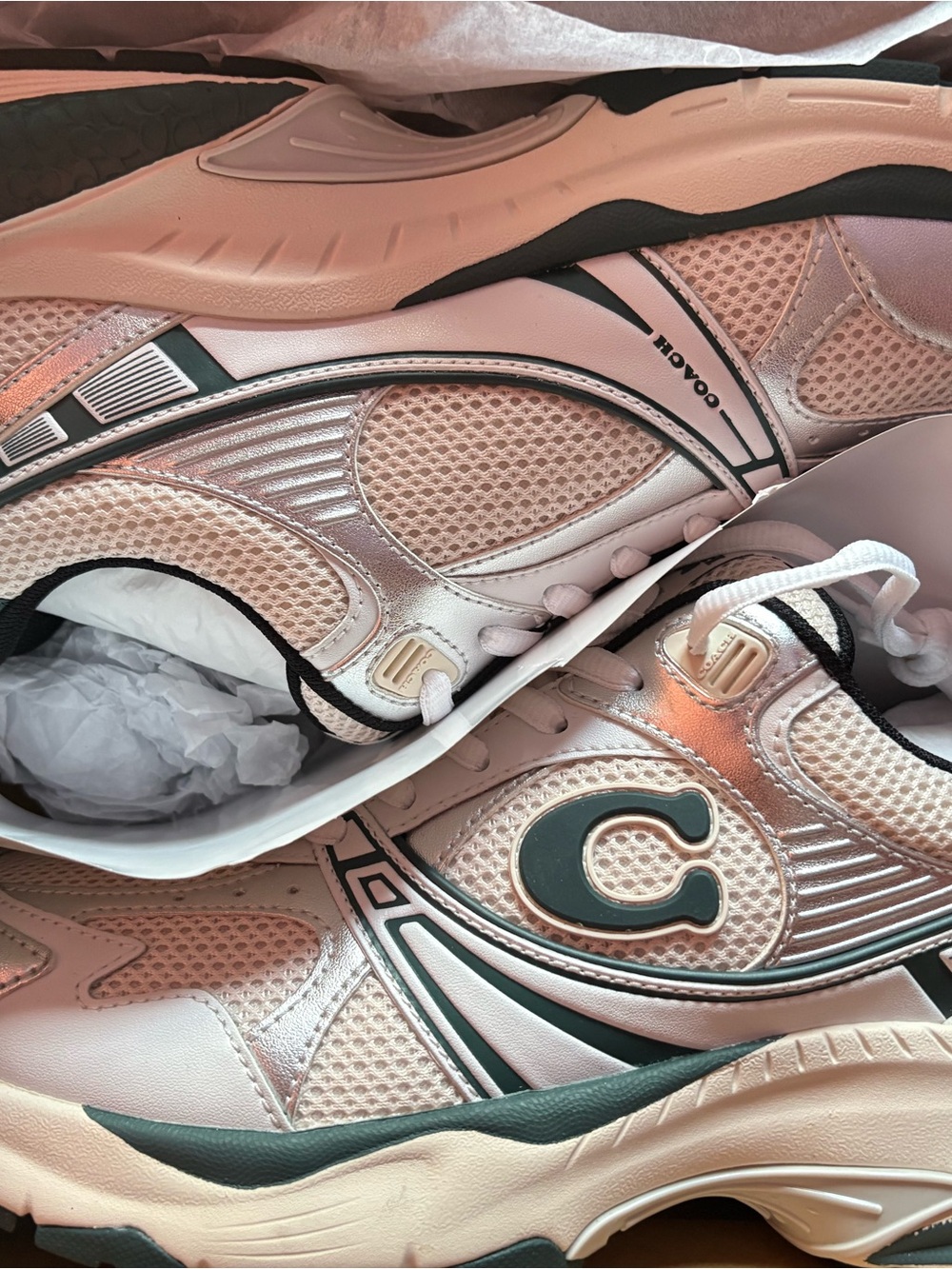 Coach White and Dark Green Men's Athletic Sneakers - Picture 5 of 7